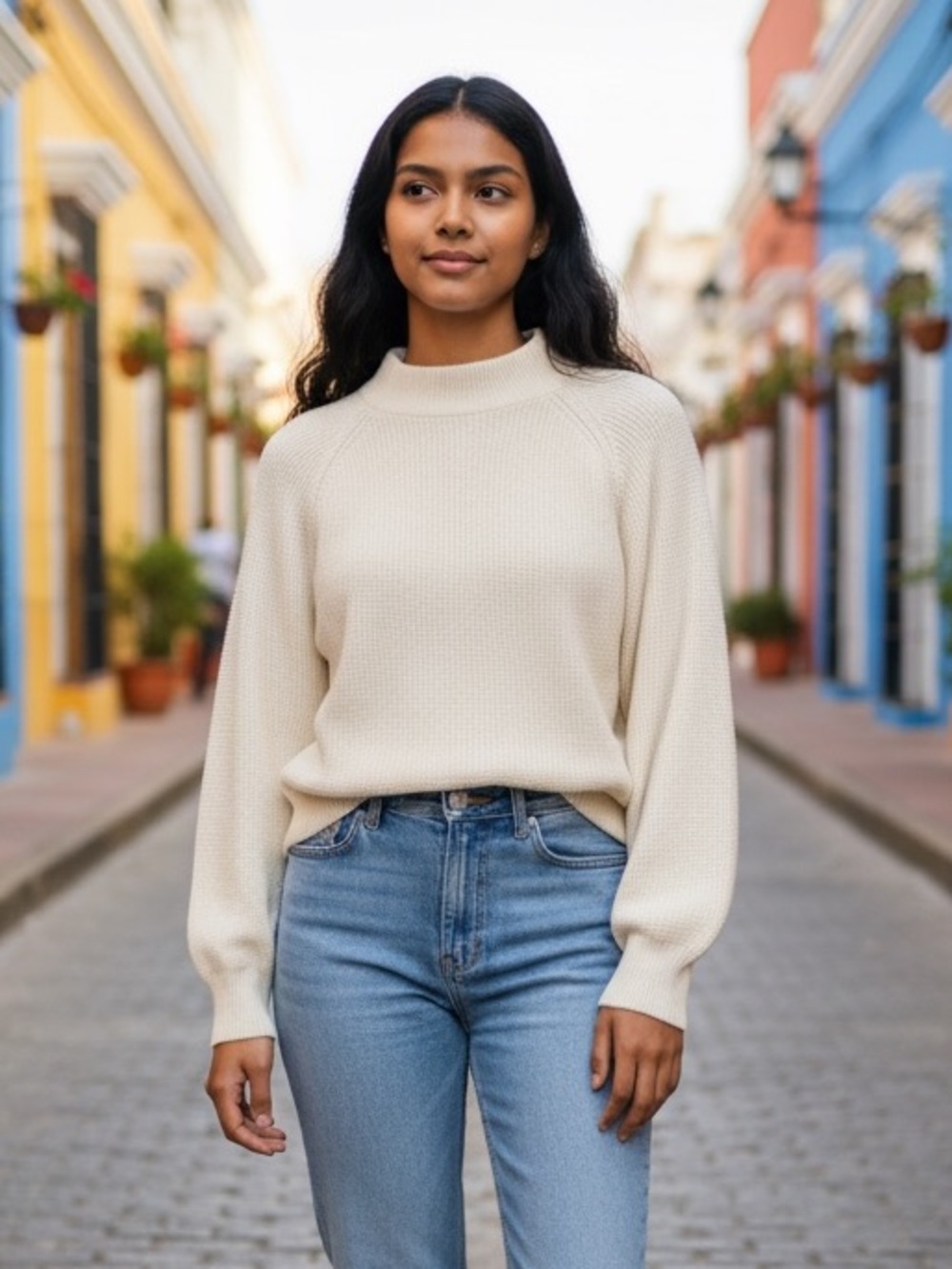 GAP Ivory Mock Neck Textured Sweater